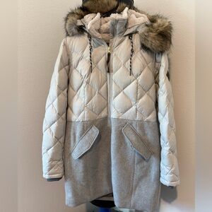 Eddie Bauer Gray Quilted Puffer Coat with Faux Fur